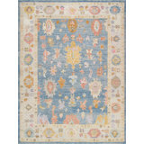 Oushak Hand Knotted Wool Oriental Area Rug in Blue/Ivory/Yellow