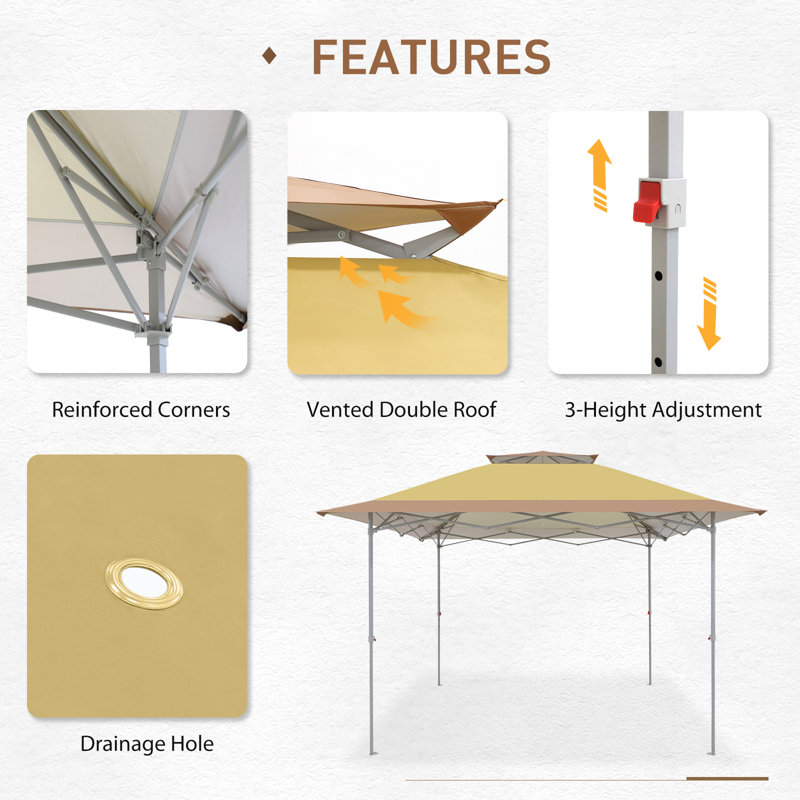 Beige 12x12 Pop-Up Canopy Tent with Auto Extending Awning