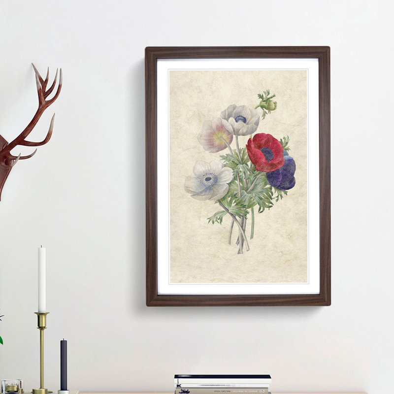 Anemone Flowers by Pierre-Joseph Redoute - Single Picture Frame Painting, 33cm H x 24cm W x 2cm D, Walnut Framed