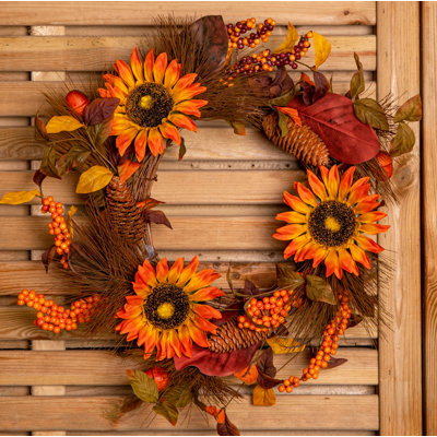 45Cm Hanging Artificial Sunflower Whirl Autumn Wreath