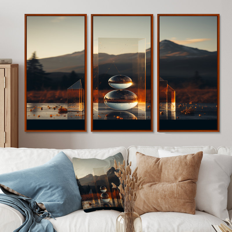 Dillion - Ensemble d'art mural paysage abstrait, H 28 po x l 36 po x P 1 po, Cadre flottant brun