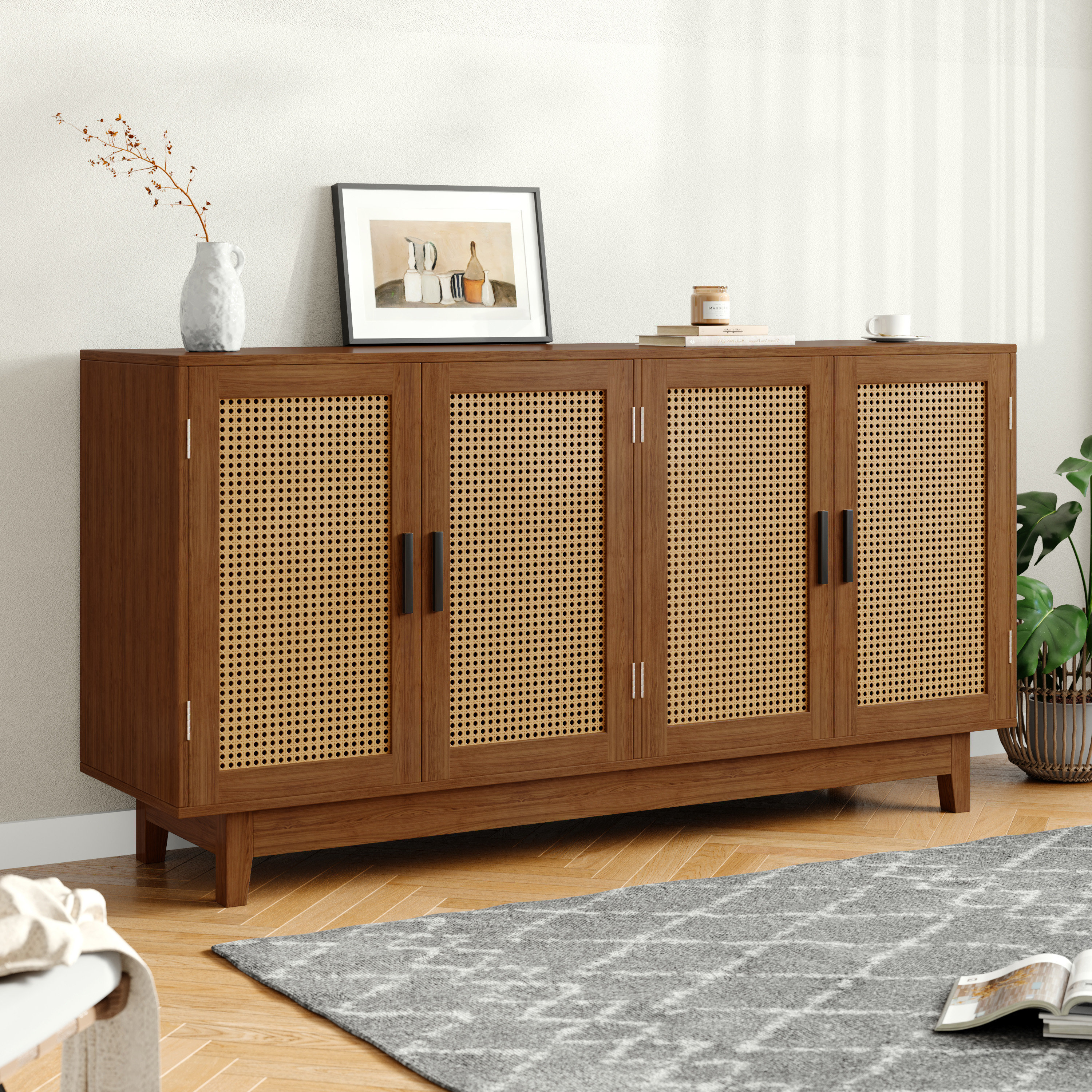 Youssouf 4 - Rattan Doors 57.9''W Sideboard with Solid Legs
