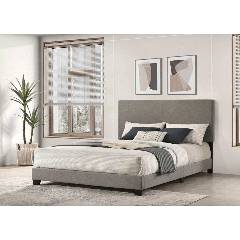 Fabric Upholstered Panel Bed, Taupe, Queen