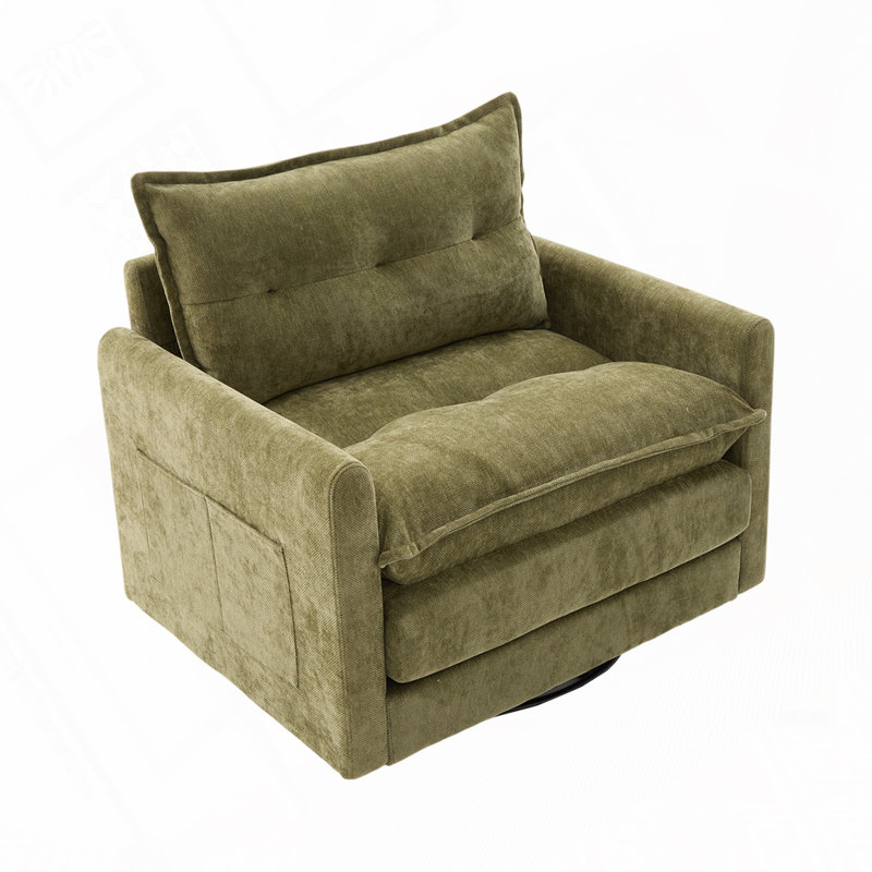 36.3" Chenille Rotatable Upholstered Sofa Chair With Side Pockets, Green