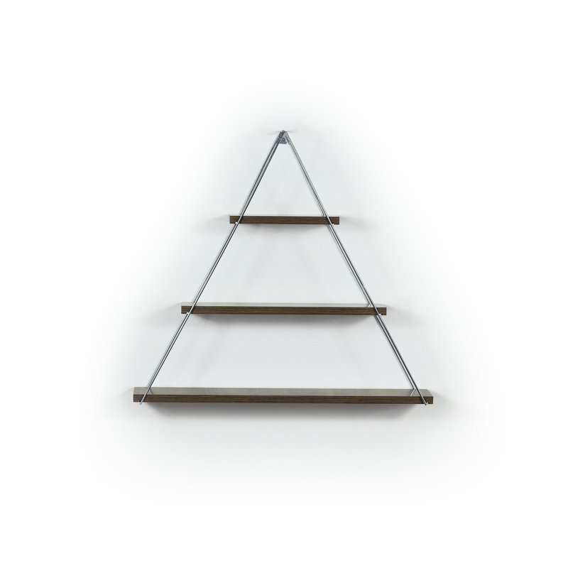 Wall Shelf With Metal Bracket - Rustic Style For Books, Walnut & Design Hanging Triangle For Mounted, Solid Wood Walnut/