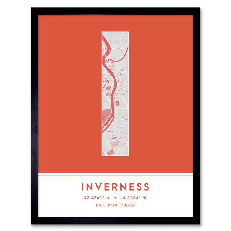 Inverness City Map Inverness Orange - Single Picture Frame Typography