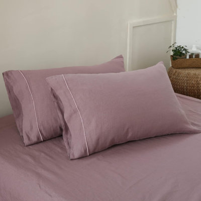 Ensemble de taie d'oreiller 100% lin français avec 2 taies d'oreiller de couleur unie délavées