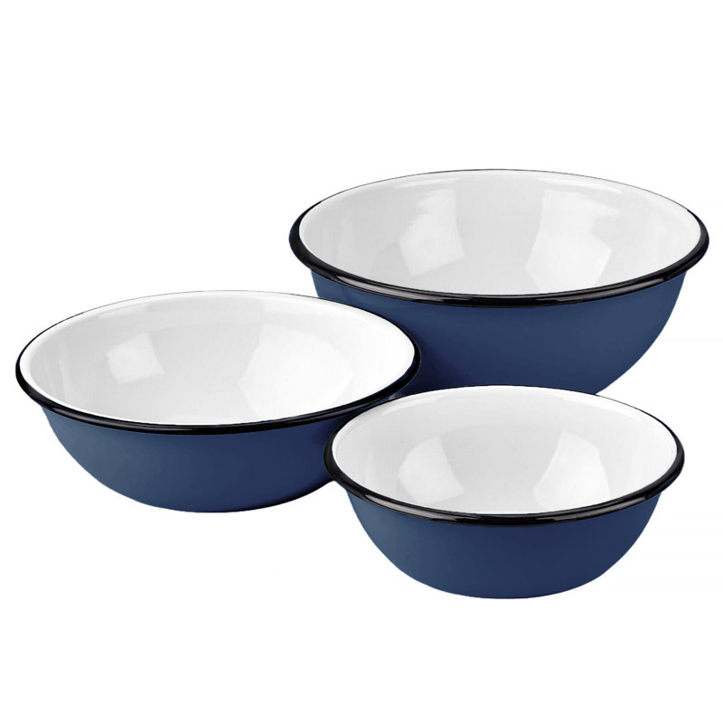Ensemble de 3 bols en émail Farm Kitchen (1,5 L + 2,5 L + 4 L), Bleu