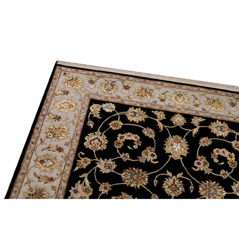 Hand-Knotted High-Quality Black and Beige Area Rug