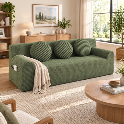 Canapé d'angle modulaire en velours côtelé vert antique de 180 cm (71 pouces) avec assise profonde, sans assemblage, pour salon