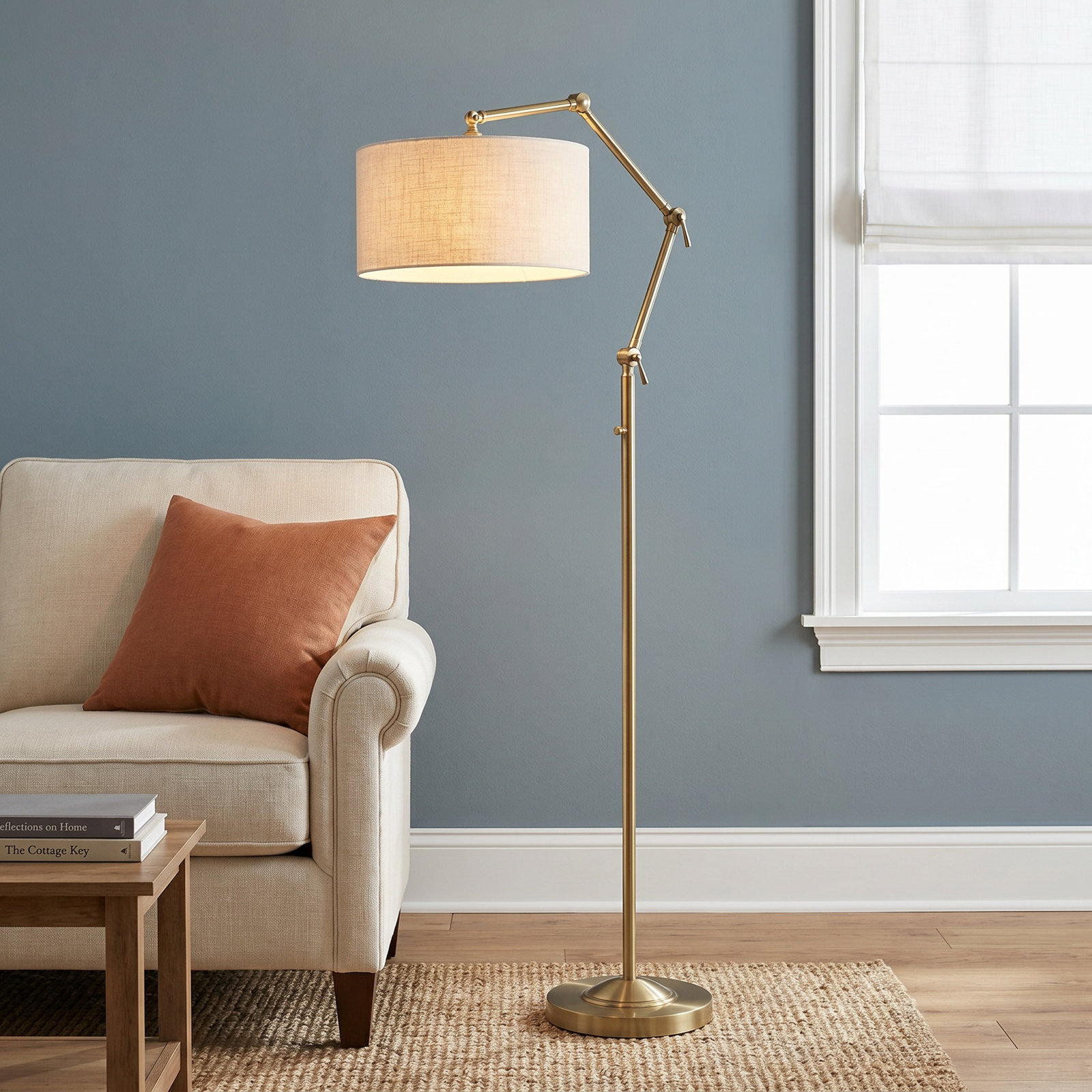 77'' Dimmable Swing Arm Floor Lamp, Brass