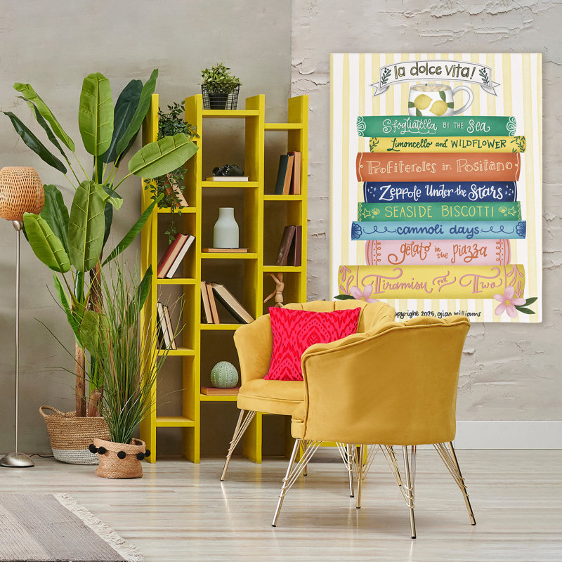 Livres de cuisine italienne, toile par Giao Williams, H 48 po x l 36 po