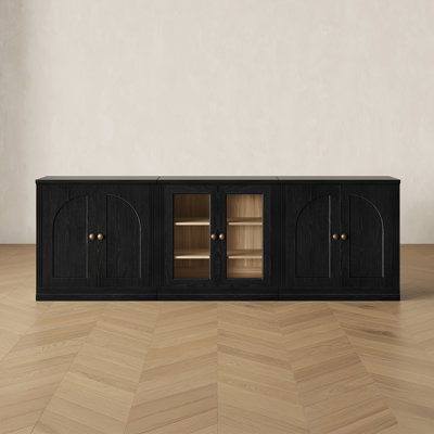 Monos Eduarda Modern Modular Sideboard With Hinge Door Low Cabinets And Acrylic Glass Door Display Cabinet, Black