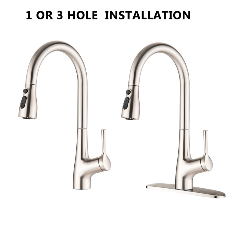 Single Handle Pull Down Kitchen Sink Faucet In Brushed Nickel, Scratch And Spot , High Arc Swivel Spout For Simplistic Cleaning, Easy - Clean Nozzles, Quality Brass, Outdoor Use, 1.8Gpm Flow Rate