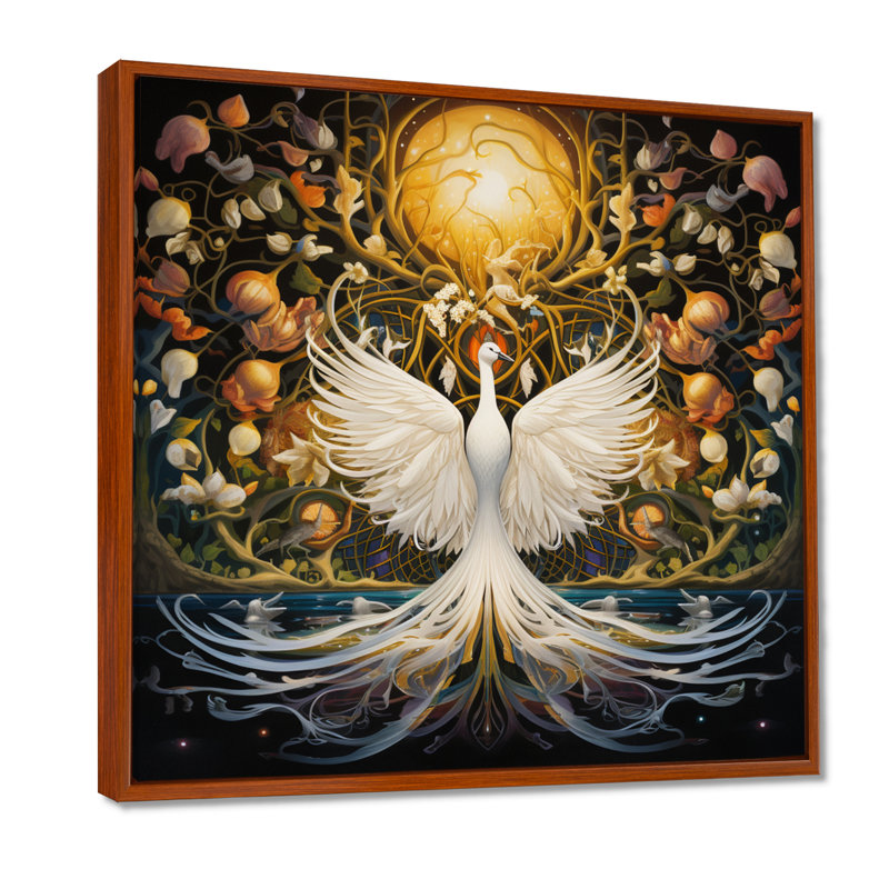 Art mural Scituate - cygnes, Toile avec cadre flottant brun, H 36 po x l 36 po x P 1,5 po