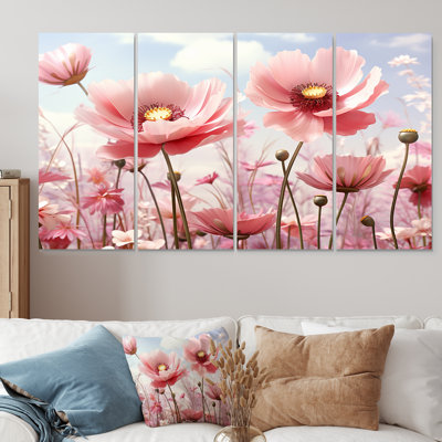 «Pink Glow Sunshine Blooms - Flowers», art mural 4 pièces pour le salon