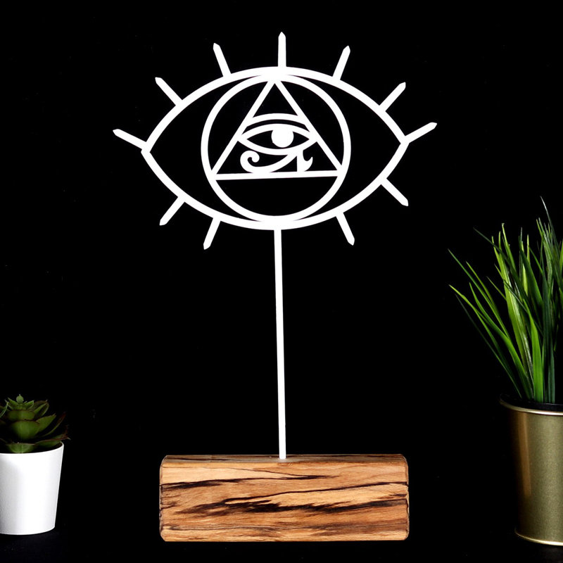 Stylish Decorative Object, White Metal Design, 6.7 x 13.8 x 1.4 inches | 100% Metal (2 mm Thickness) with Solid Wood Base | Elegant Home Accent for Living Room, Office, or Bedroom Décor, Modern & Chic