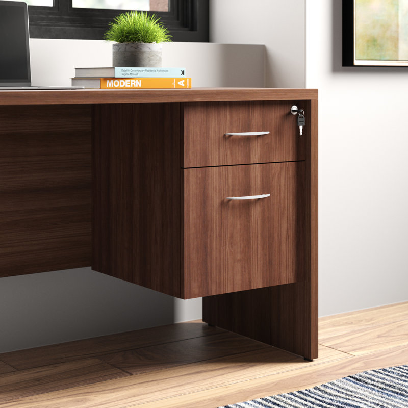 Modern Walnut 2-Drawer Lockable Legal Size File Cabinet