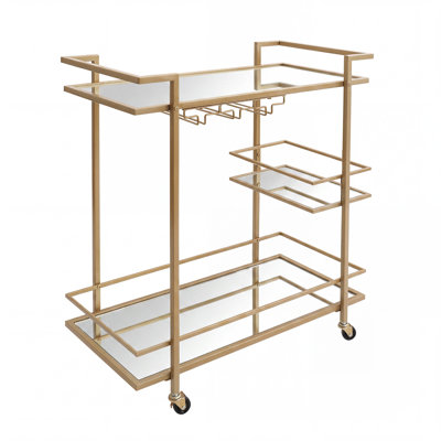 Harter  Metal Bar Cart with Mirrored Shelves