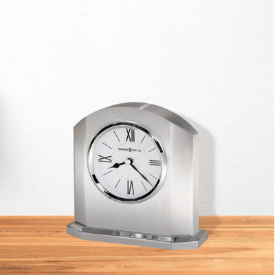 Lincoln Modern & Contemporary Roman Numeral Metal Quartz Movement / Crystal Tabletop Clock with Alarm in Polished Silver