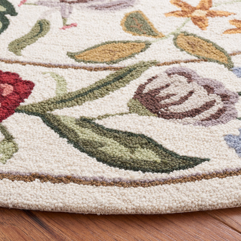 Tapis floral en laine touffeté à la main Jamaine, Rond 5 pi 6 po