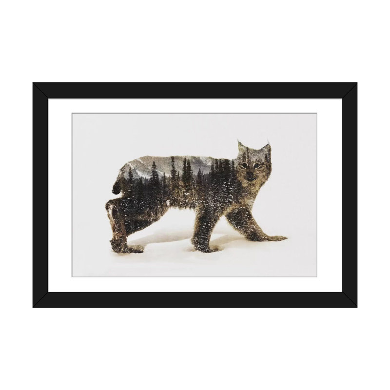 « lynx ii », impression sur toile tendue, H 16 po x l 24 po x P 1 po, Papier d'art encadré noir, Blanc