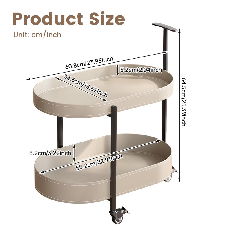 Modern Double-Layer Oval Storage Side Table with Caster Wheels