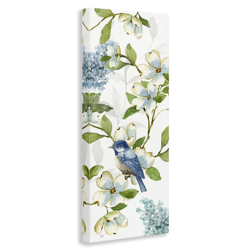 "Dogwood Flowers & Bird", art mural sur toile par Nan, H 30 po x l 13 po