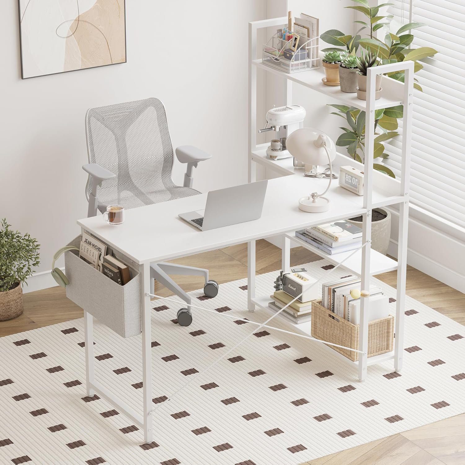 Home Corner Computer Desk With Bookshelf And Storage For Small Spaces