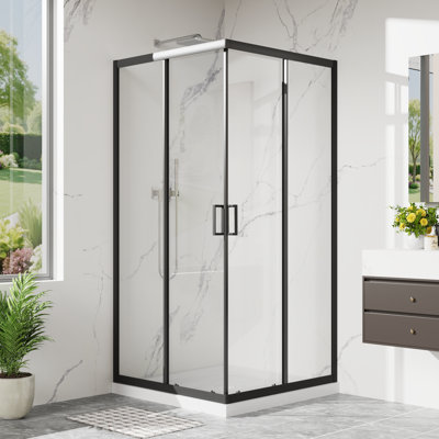 36" D X 36" W X 72" H Framed Corner Sliding Shower Enclosure with 1/4" Clear Tempered Glass, Aluminum Frame, Magnetic Seal, Base Not Included