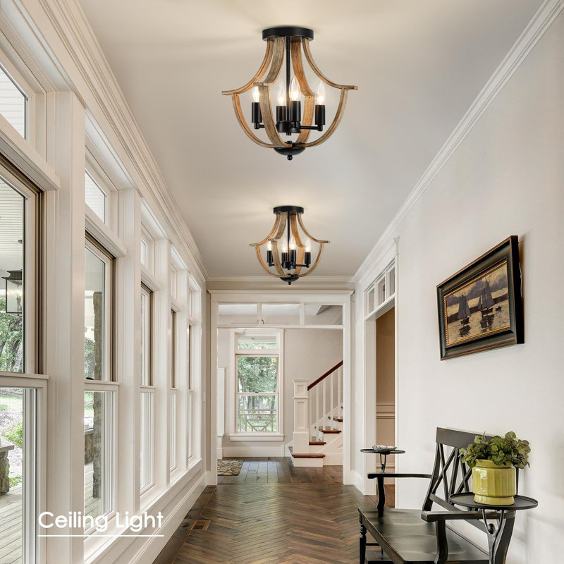 Black and Faux Wood Empire Chandelier with Adjustable Chain