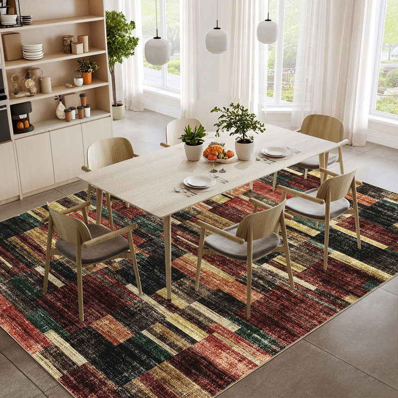 Tapis géométrique lavable antidérapant pour la chambre à coucher, Gris, Rectangle 10 pi x 13 pi