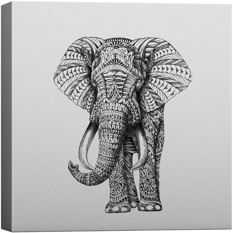 Animals " Tribal Elephant Splash-Ink Effect H14 ", 24" H x 24" W x 1.5" D