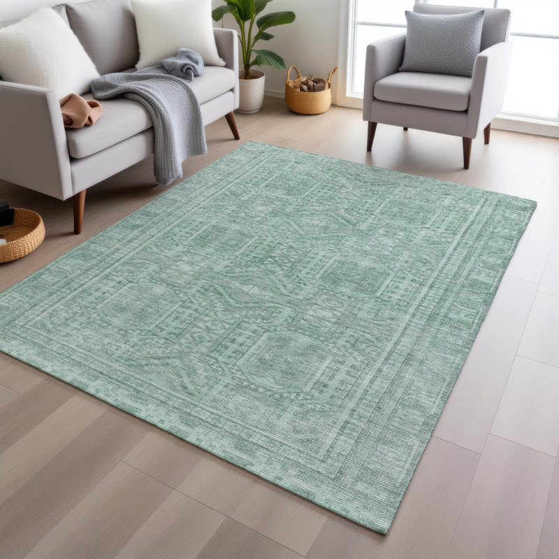 Machine Washable Indoor/Outdoor Xhevrie Teal Rug, Rectangle 3' x 5'