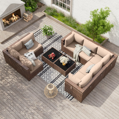 Mecayla Wicker 8 - Person Modular Patio Conversation Set with Cushions