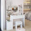 Armoire à miroir pleine grandeur + coiffeuse à miroir rond à DEL + tabouret rembourré, miroir à DEL de 17 po de diamètre, commande tactile, 3 couleurs, luminosité réglable, grand bureau, rangement multicouche à grande capacité-295422930