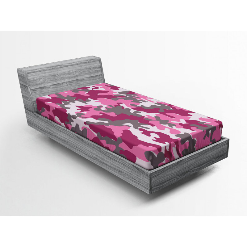 Microfiber Camouflage Fitted Sheet, Twin XL Fitted Sheet, Pink/Gray Camouflage 4