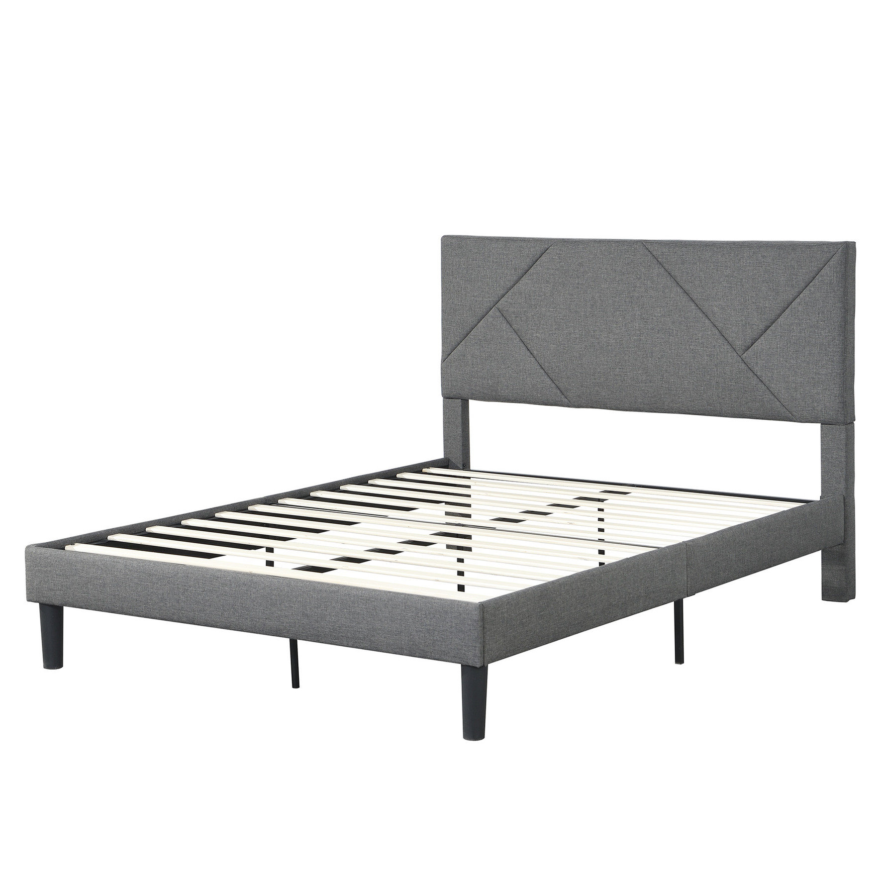 Ebern Designs Grey Queen Platform Bed With Upholstered Headboard ...