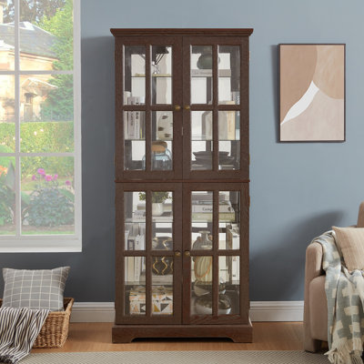 Vitrine Curio, vitrine antique avec portes en verre, tablettes réglables pour les objets de collection, vitrine rétro à quatre portes pour la maison ou le bureau, vitrine antique E26, ampoule incluse