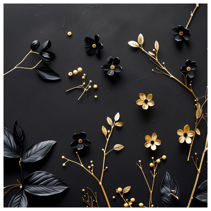 Couvre-lit matelassé à motif floral noir et doré toutes tailles, Grand lit