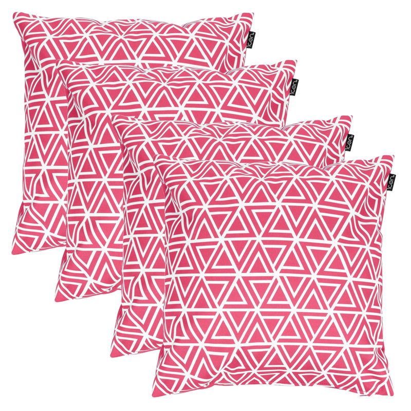 Indoor / Outdoor Square Cushion, White/Pink Geometric