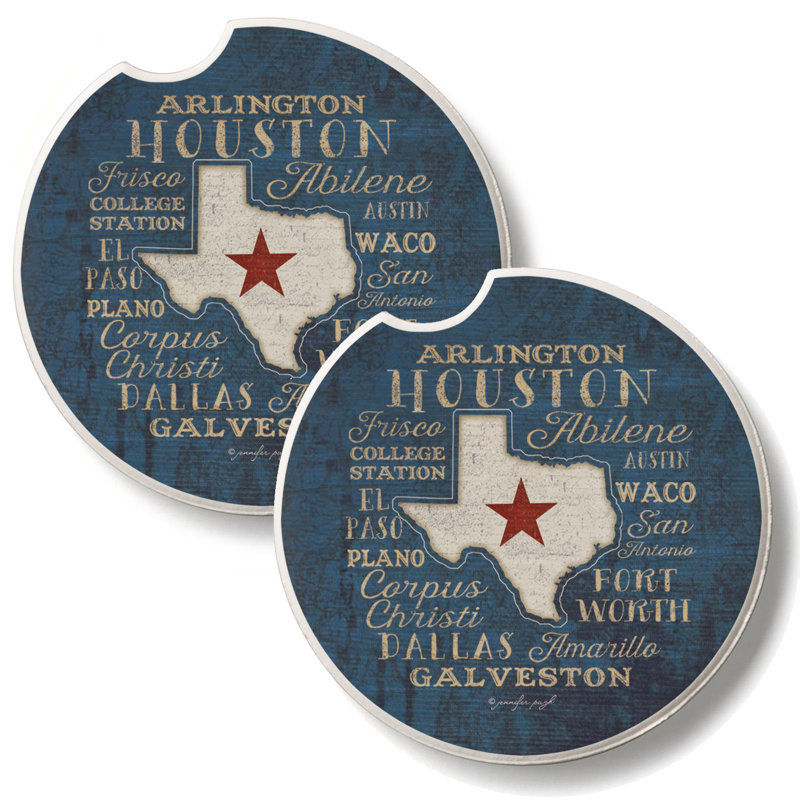 Texas Cities 2 Pack Stone Car Coasters