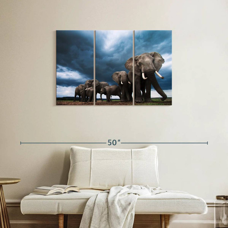 Grazing Elephants, 24" H x 38" W
