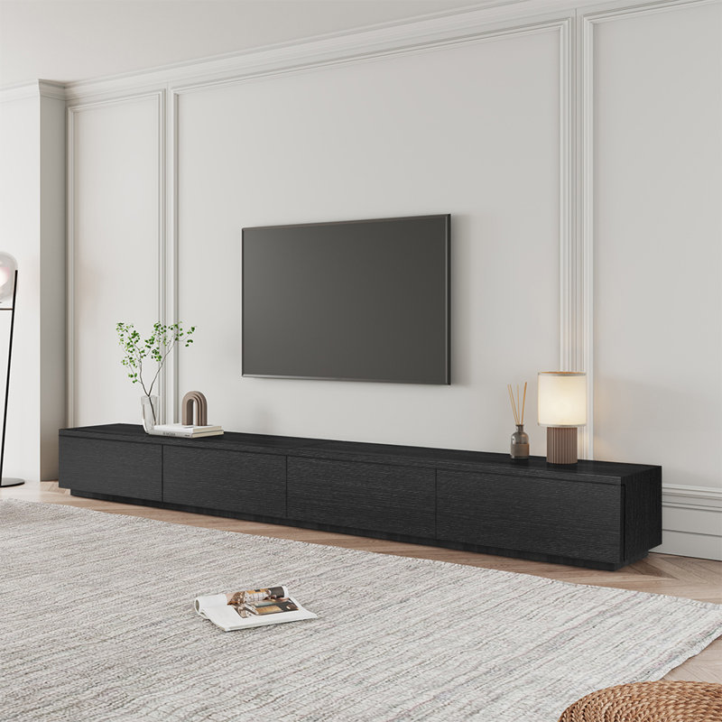  Modern Wood TV Stands, Minimalist Long Media Console with 4 Drawers, Black, 118" W