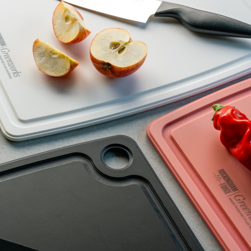 Greenworks Set of 3 Chopping Boards Recycled Plastic Small/Medium/Large White, White/Pink/Black