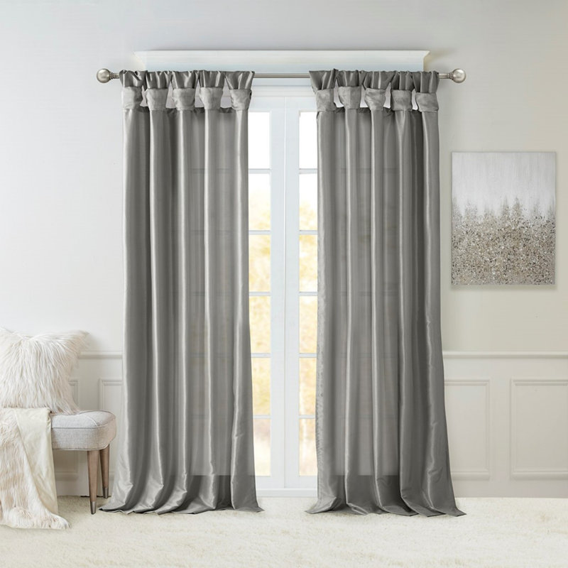 Twisted tape lined curtain panel, Charcoal, 50" W x 108" L