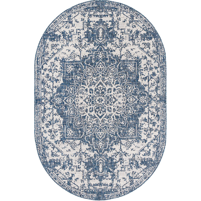 Outdoor Destiny Area Rug Bone Color, Oval 5'3" x 8'