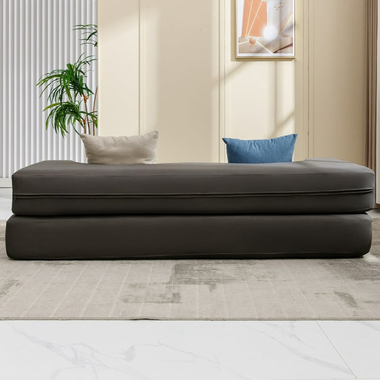 Kuebler Vegan Leather Convertible Sofa Latitude Run Body Fabric: Light Gray Faux Leather, Size: 27 H x 74.8 W x 17.4 D
