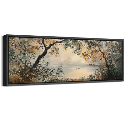 Forest Lake Landscape Artwork, Rustic Living Room Wall Pictures, Giclee Canvas Digital Print Extra Large Framed Wall Art