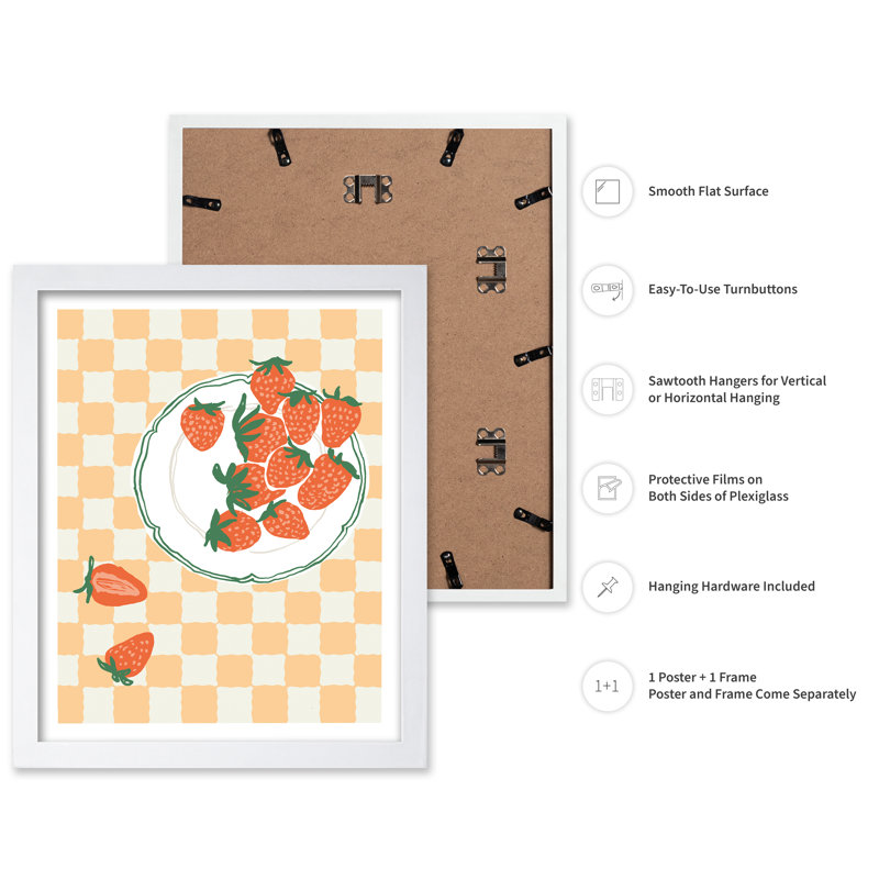 Fraises sur une assiette, H 08 po x l 10 po, Affiche, Encadrement blanc